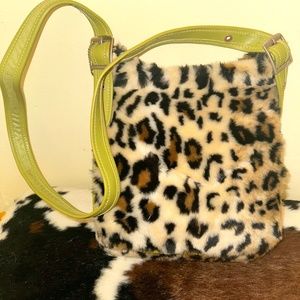 Crossbody Green Faux Fur Cheetah Print Handmade Purse